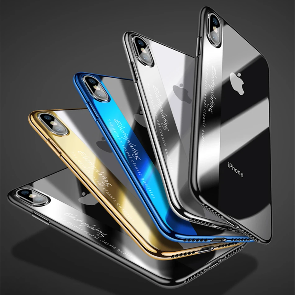 

Luxury Plating Phone Case for iPhone X XR Xs Max 8 7 6 6S Plus Transparent Plated Soft TPU Cases Slim Light Silicone Cover Capa