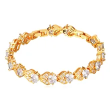 U7 pulseras de cristal para las mujeres cubic zirconia oro amarillo plateado al por mayor encanto pulseras y brazaletes de navidad regalos h916