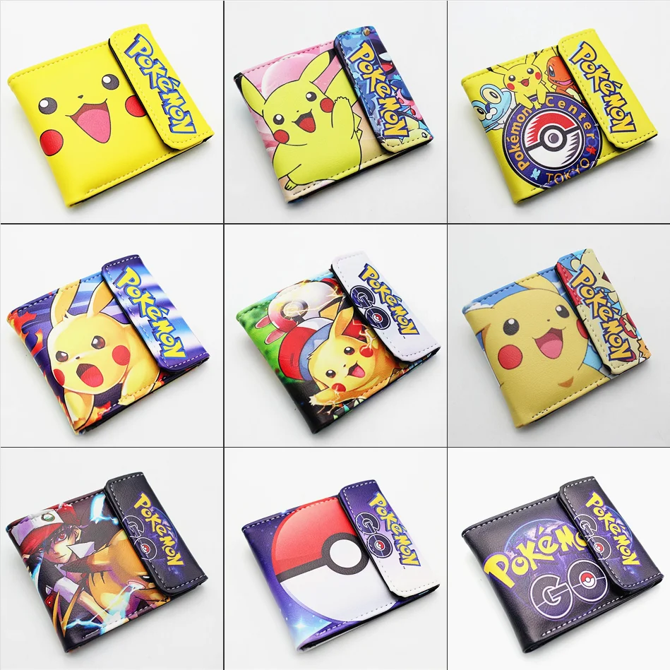 

Pokemon Pikachu Pu Short Wallet Bifold Photo Card Holder Layers Purse Leather Boys Girls Men's Cartoon 3D Print Button Wallets