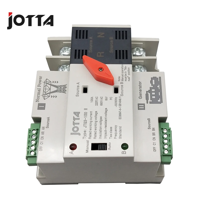 Najtaniej Jotta W2R 2P 110 V 220 V Mini ATS automatyczny przełącznik transferu 100A 2P elektryczny przełącznik przetworników, przełączniki podwójny wyłącznik zasilania typ szyny Din