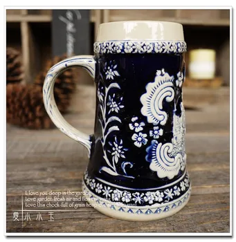 

Bar Decoration Ceramic German Beer Mug Castles in Belgium Hand Painted Mugs Embossed Pattern Coffee Cup 15*11*16cm
