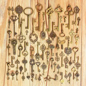

Set of 70 Antique Vintage Old Look Bronze Skeleton Keys Fancy Heart Bow Pendant 70pcs