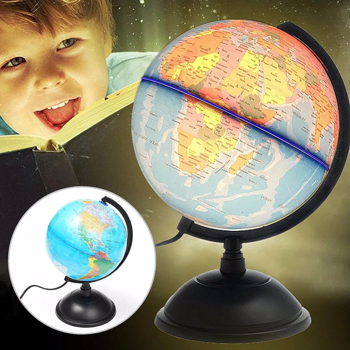 

Newest LED World Map World Globe Rotating Swivel Map of Earth Geography Educational Tool Birthday Gift Home Office Decoration
