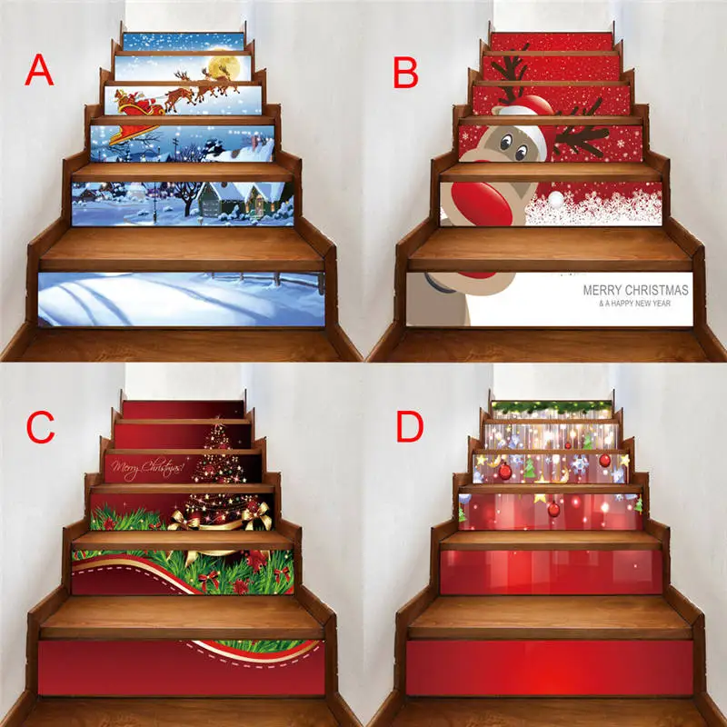 Наклейки на стену Рождество 3D моделирование Стикеры для лестницы водонепроницаемые наклейки на стену DIY украшения лестницы Мода Горячая Новинка Feb7