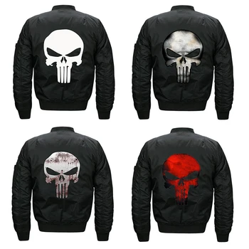 

Drop Shipping 2018 New Design The Punisher Skull Bomber Jacket Men Black Heat Transfer Print