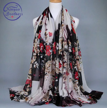 

180x90CM Women Wraps Fashion Brand Voile Scarves Flowers Print New Designer Shawls Echarpe Foulard Hijab Scarfs