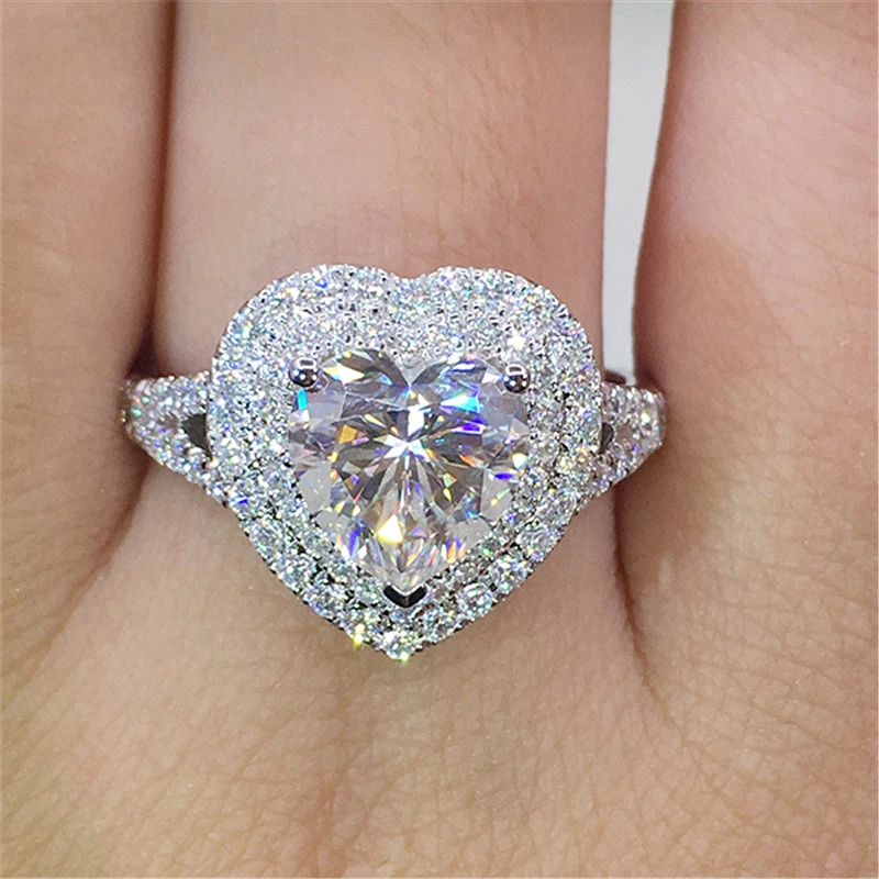 Цельный 18 к белое золото 1ct сердце обручальное свадебный набор Halo Moissanite кольцо набор для женщин