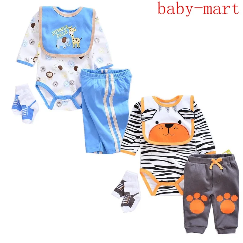 

Baby Clothing Sets cotton Boy Suits Newborn Baby Girl 4 Piece Clothes Suits Long Sleeve Infant Bodysuits+Pants+socks+hat/Bib