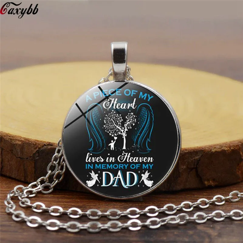 

Necklace A Piece of My Heart Lives In Heaven In Memory of My Dad Photo Tibet Silver Cabochon Glass Pendant Chain Necklace