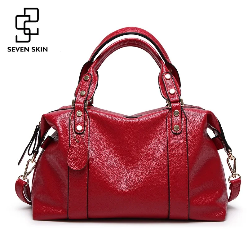 

SEVEN SKIN Brand Women's Luxury Handbags Solid Pu Leather Women Shoulder Bag High Quality Ladies Large Boston Bags bolsos mujer