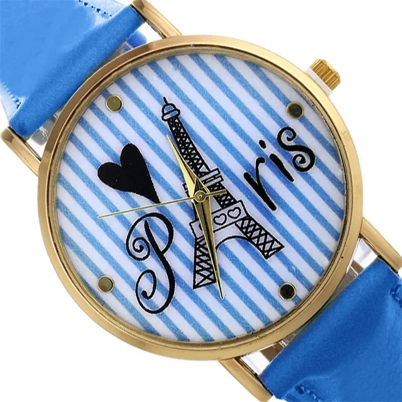 Women's watches casual watches Retro Tower Stripe Pattern leather watch strap Analog Quartz Wrist Watch clock Reloj mujer M17 (3)