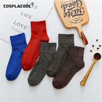 

[COSPLACOOL]Women's Harajuku Creative Gold Silver Funny Socks Korean Design Street Calcetines Meias Fashion Warm Shiny Sokken