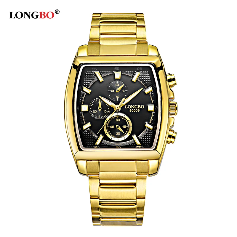 

LONGBO Luxury Gold Stainless Steel Sports Watch Luminous Military Men Quartz Watch Waterproof Male Watches Relogio Masculino