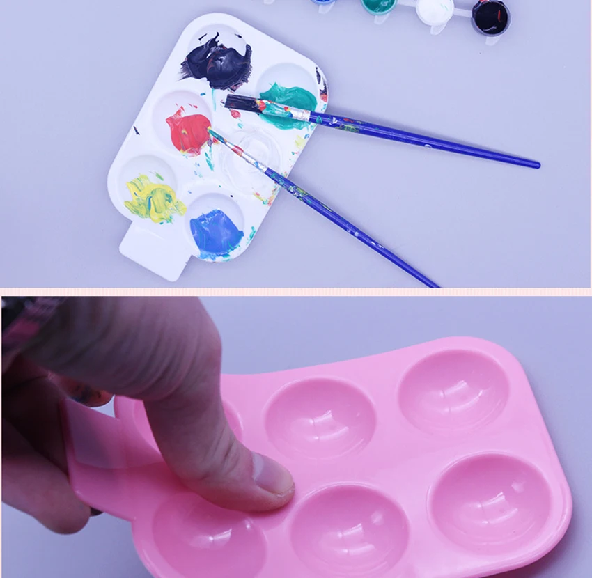 Circle Watercolor Painting Palette Plate 6 Grids Plastic Color Paletter Pallet Children Portable Drawing Tray Art Supplies