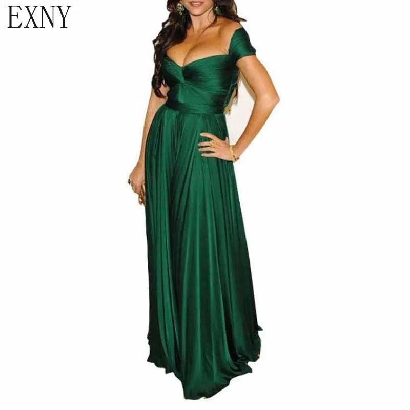 

EXNY Emerald Green Evening Dresses 2019 A Line Sweetheart Off Shoulder Elegant Chiffon Long Prom Party Dresses Cheap