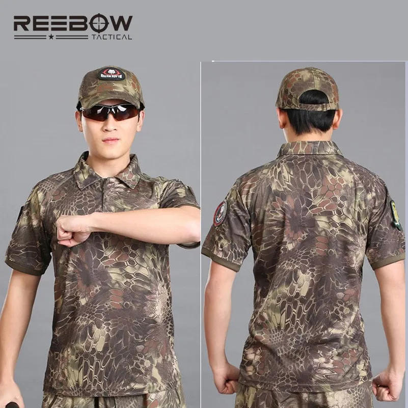 Reebow Тактический Военная Униформа Bionic Камуфляж Открытый Пеший Туризм футболка Для мужчин летняя дышащая рубашка полиции SWAT Coolmax быстрое высыхание