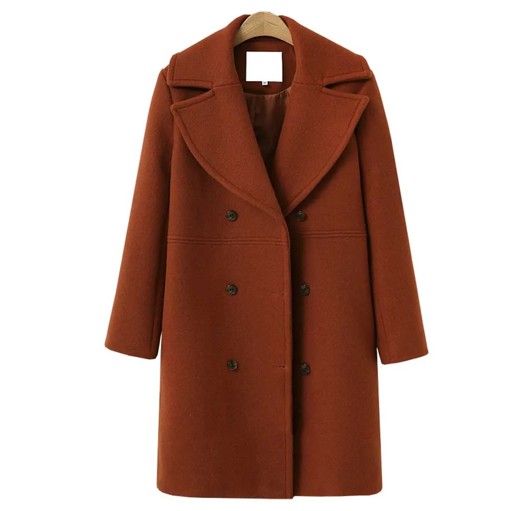 Осенне-зимние модные женские пальто, повседневные свободные куртки, блейзер с длинным рукавом, верхняя одежда, женское элегантное шерстяное двубортное пальто