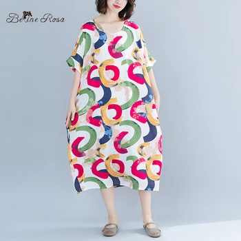 

BelineRosa 2019 Plus Size Women Clothing Cotton Linen Casual Dresses Elegant Ladies Short Sleeve Women Dress JJDM0059
