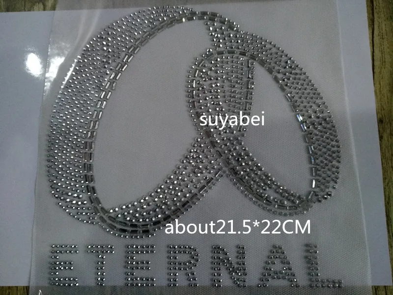 

2pc/lot Eternal double rings design iron on transfer stickers hot fix rhinestone transfer motifs iron on applique patches