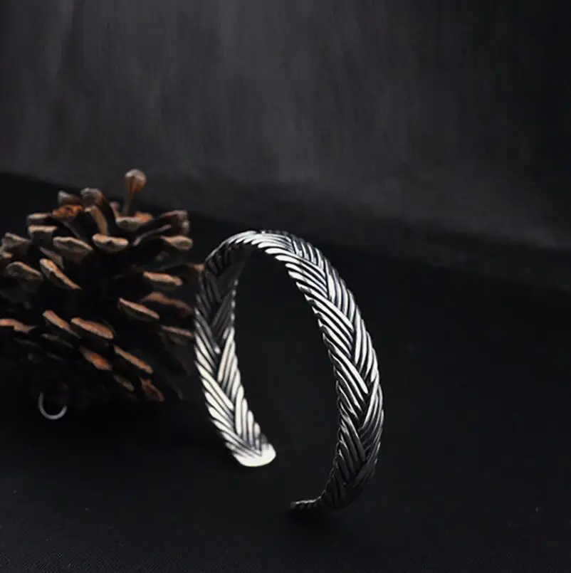 

Pure Silver Simple S925 Silver Jewelry Weave Open Size Bangle (YRT)