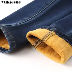 Зимние джинсы для женщин карандаш бархат высокая талия стрейч джинсы сексуальные толстые большие размеры 6xl теплые женские узкие
