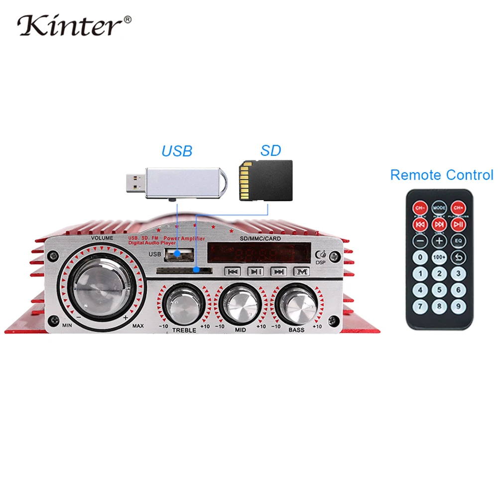 Kinter MA-900 Mini Audio Amplifier in home 4channel DC12V car stereo sound AMP with USB SD CD,DVD,MP3 Function