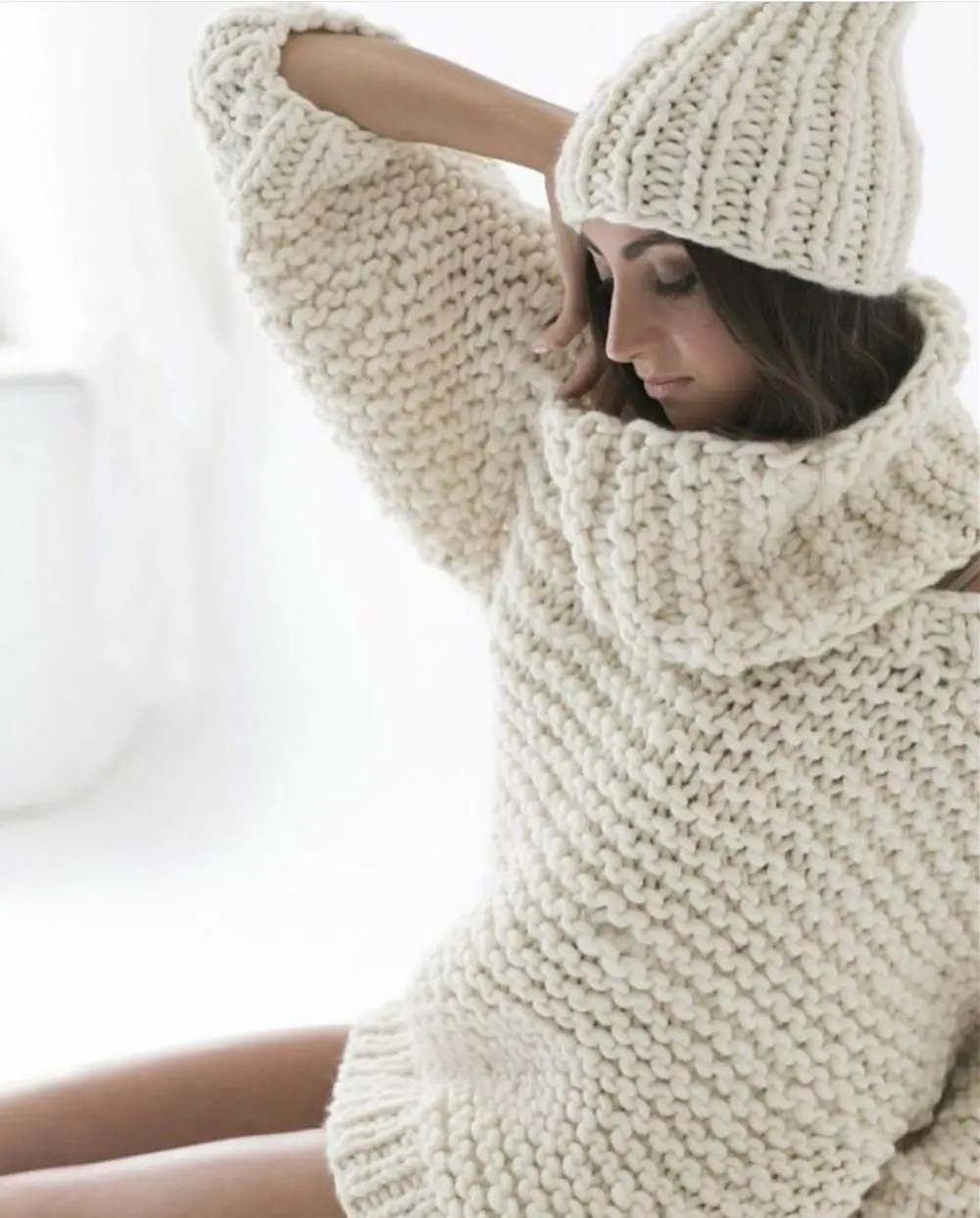 Winter New Wool Hat Ladies Casual Knitted Coarse Lines Hat Handmade Thick Caps Women Fashion Caps