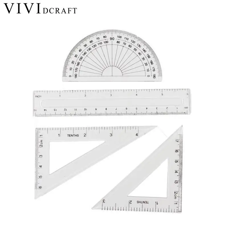 

Vividcraft Drafting Tools 4pcs/pack Students Maths Geometry Stationery Plastic Straight Ruler Set Squares Protractor Patchwork