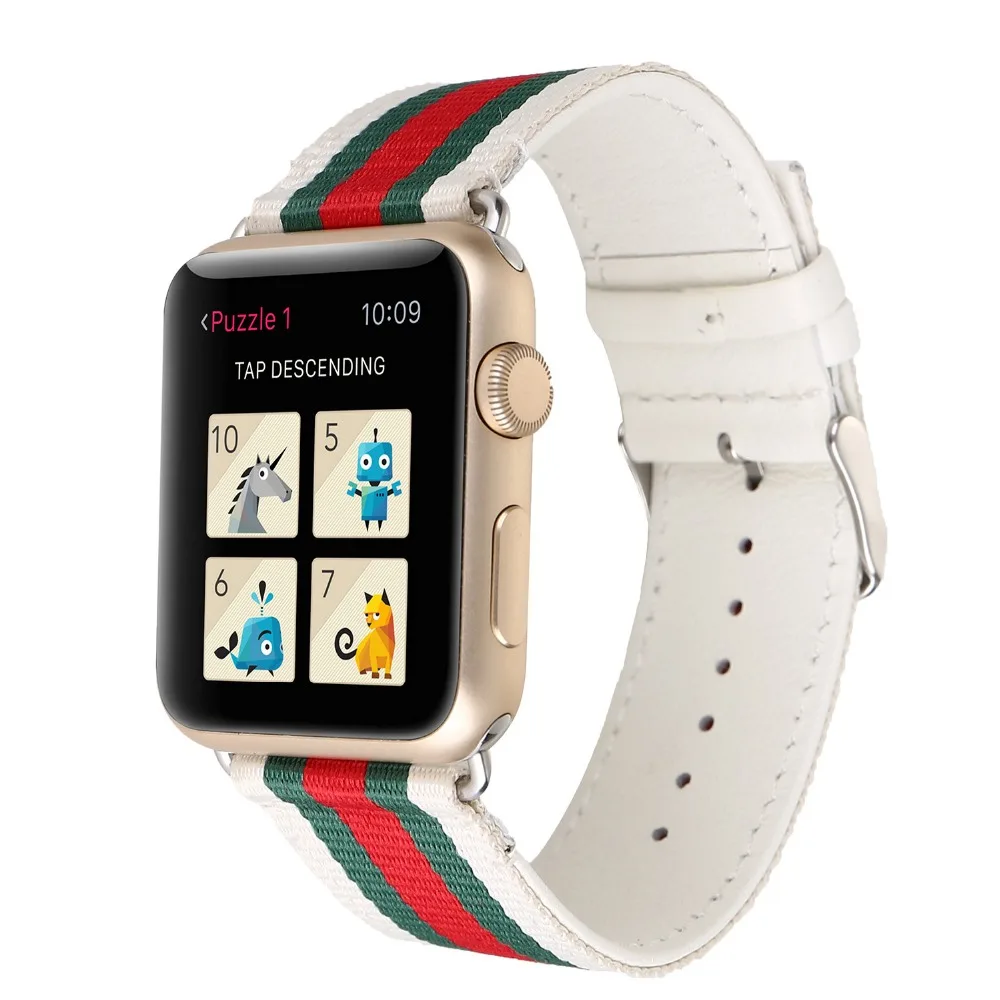 Радужный кожаный нейлоновый ремешок для Apple Watch 38 мм 40 42 44 браслет из нейлона iWatch