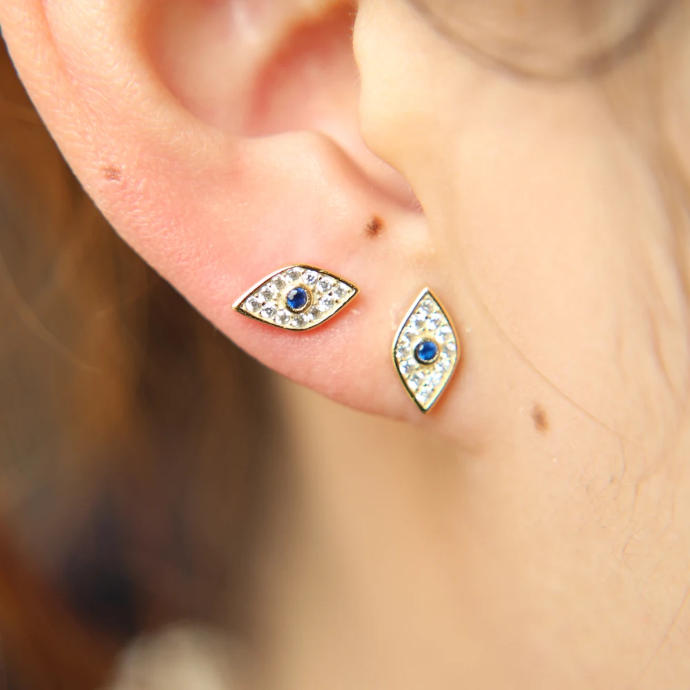 gold filled tiny mini studs evil eye clear cz eye stud 925 sterling