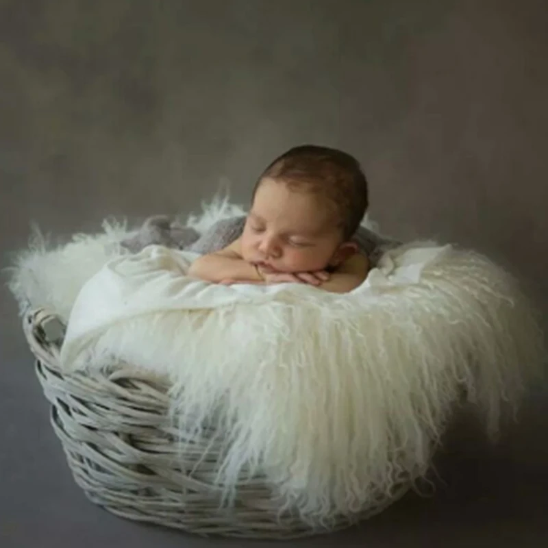 

80*50CM Infant Baby Swaddle Blanket Faux Fur Soft Blanket Fur Fabri Mat Background Carpet Newborn Photography Props Basket