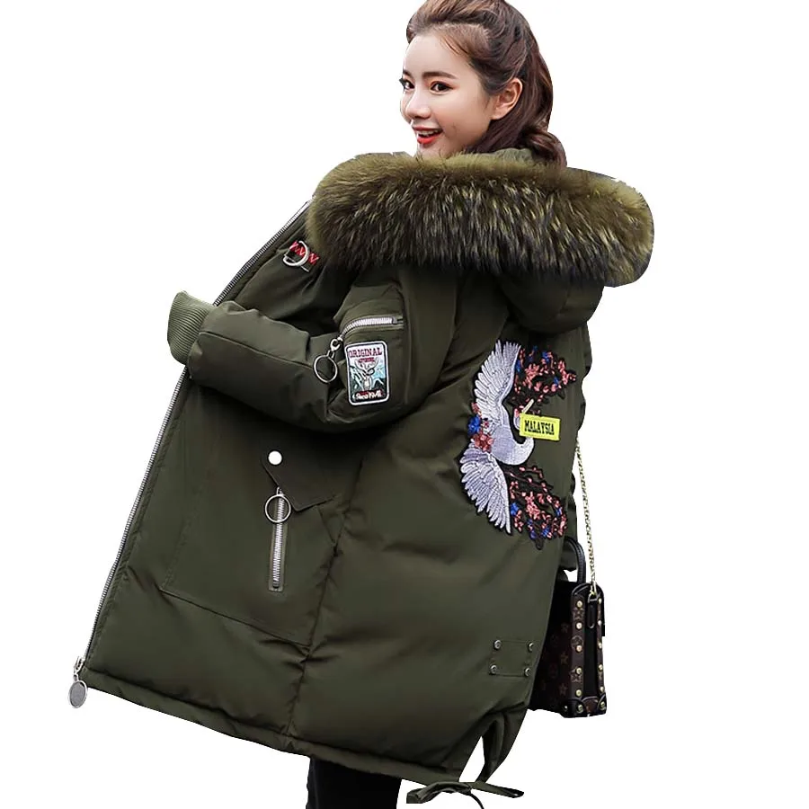 Новая зимняя куртка женская женский хлопковой подкладкой пальто женское с длинным рукавом с капюшоном тонкий куртки женские зимние thicking теплые парка женская верхняя одежда Большие размеры - Цвет: ArmyGreen