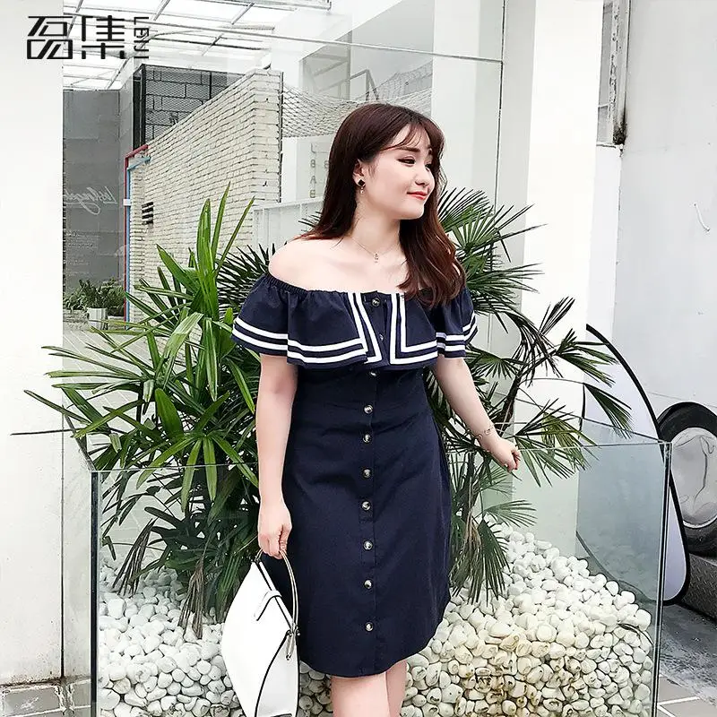 

Dresses For Women Plus Size Off Shoulder Patchwork Short Ruffles Knee-length Slash Neck Summer Party Dress Vestidos