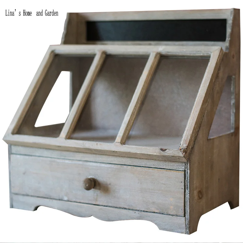 slanted design handmade antique solid wood small storage cabinet on table top (3)