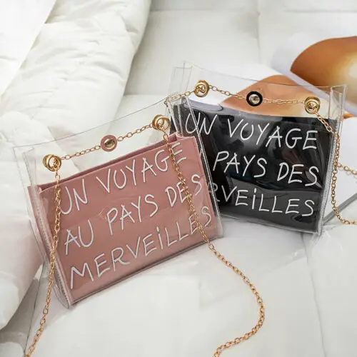 

Transparent Bags For Women 2019 Casual Plastic Clutch Totes Big Composite Purse Chain Lady Beach Shoulder Bag Handbag
