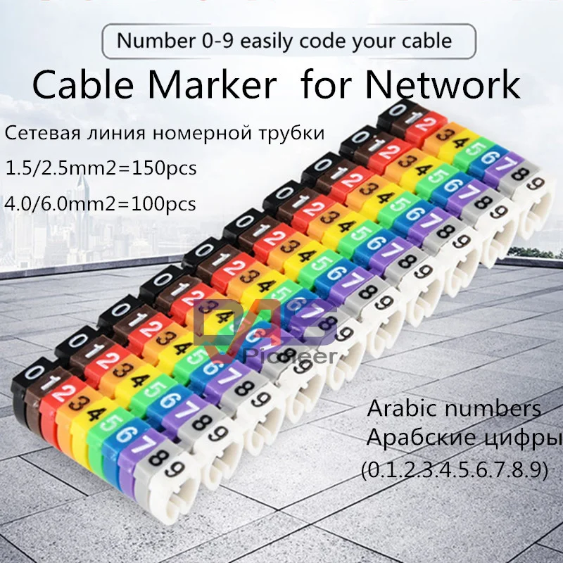 100 шт./лот 0-9 0123456789 0,75 мм2-6 мм2 арабские цифры M Тип CAT 6 зажим сетевой Ethernet провод номер этикетка трубка Кабель маркер