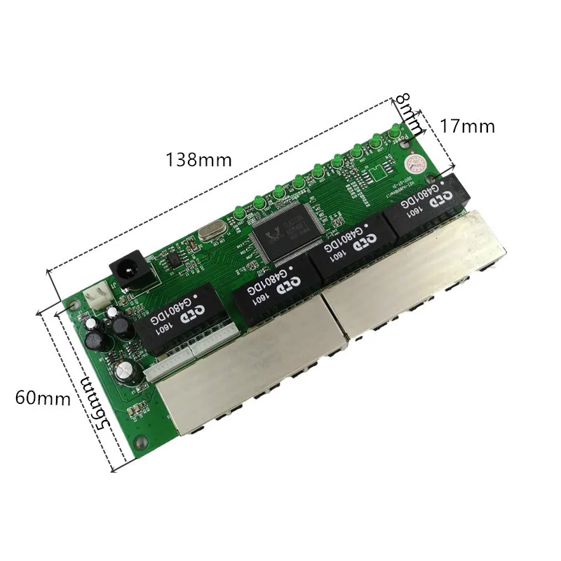 OEM PBC 8 портов гигабитный Ethernet коммутатор met pin way header 10/100/1000 m hub 8way power Pcb board schroef