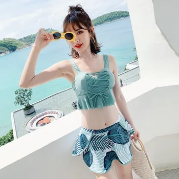 

Plus Size Swimming Suit Women's Two-pieces Skirt Small Breast Sexy Slim Students Hot Spring Beach Swimwear Women A2211YPC