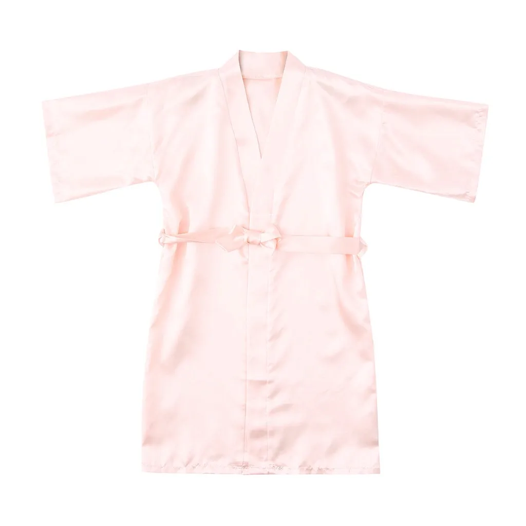 Лидер продаж, одежда для малышей Детская одежда для девочек с цветочным рисунком Шелковый атласное кимоно; наряд халат, одежда для сна пижамы для детей - Цвет: Beige