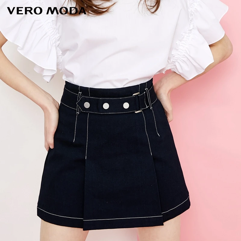 Vero Moda Новая женская OL Стиль видимые стежки A-lined мини джинсовая юбка | 318337510