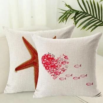 

1 PC Fish Print Pillowcases for Home Decorative Office Cover Pillow Case Coffee Shop Pillow Cover Shell Starfish 45*45CM