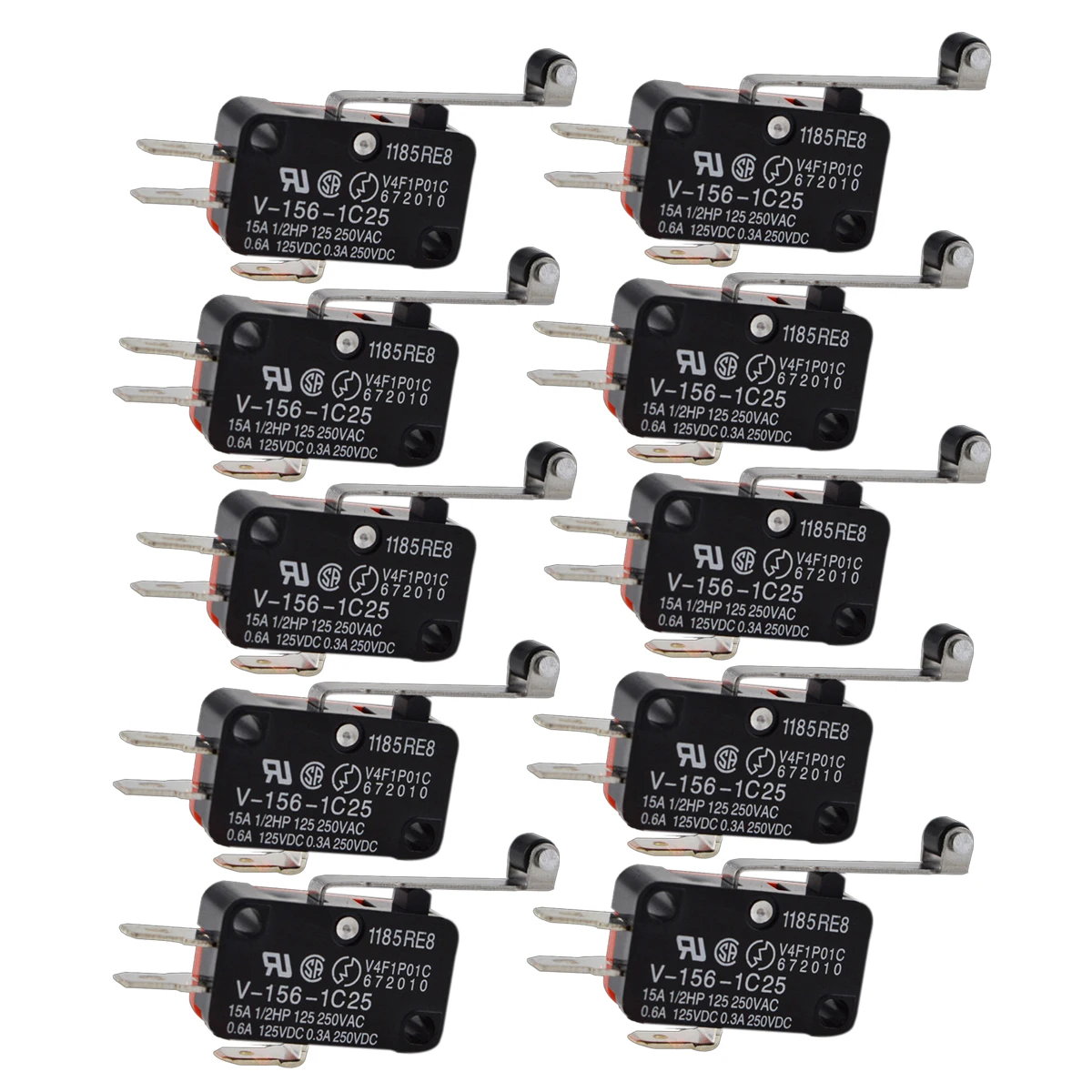 10pcs Durable Micro Switch Limit Switch Long Hinge Roller Momentary SPDT Snap Action Mayitr 15A V-156-1C25