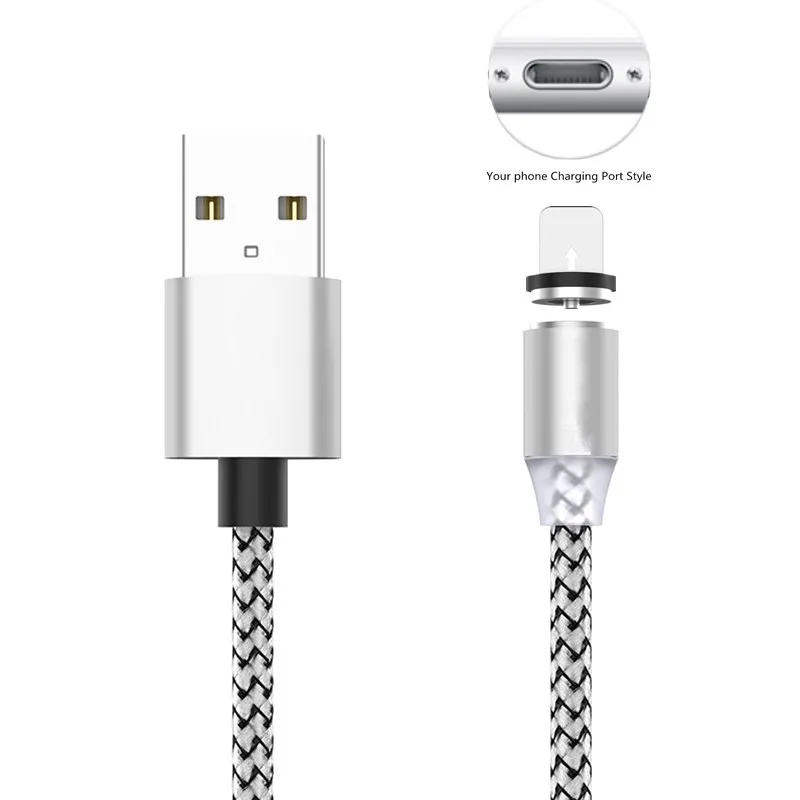 Зарядное устройство, магнитный светодиодный провод, шнур для iPhone, Micro usb type C, для samsung Galaxy A30, A50, A70, huawei, Android, 3 в 1, быстрая зарядка - Цвет: Silver with 8Pin