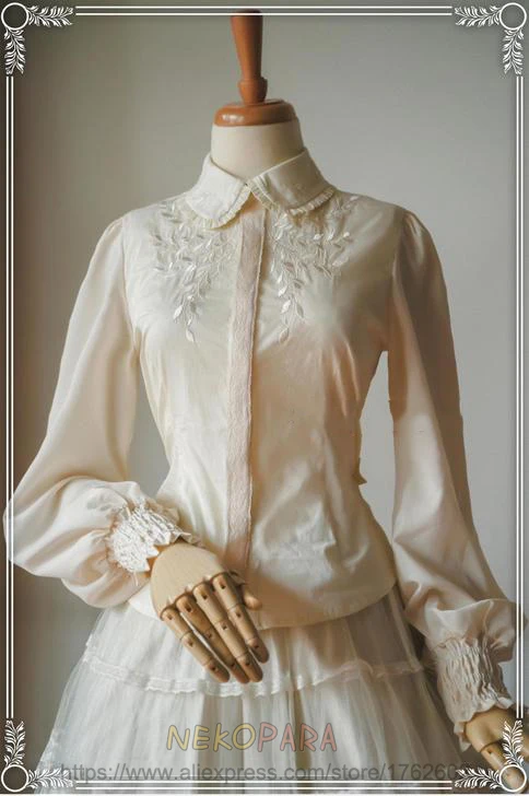 

Cirrcus Embroidery Beautiful Women's Elastic Chiffon Lolita Blouse Long Sleeve Shirt with Back Sashes Cute Tops 4Colors