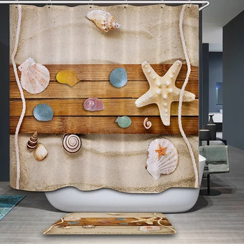 

Fashion Shell Sea Starfish Fabric Waterproof Shower Curtain With Hooks World Bathroom Bath Curtains cute cartoon