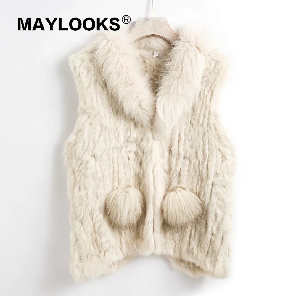 

2018 New Lady Real Rabbit Real Fur Vests Fur Collar Women Winter Fashion Gilet Waistcoat Ladies Coat CS143