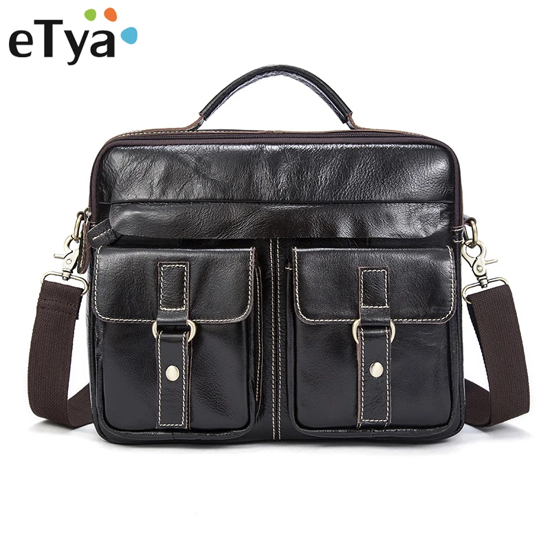 

eTya business Men Bag Genuine Leather Men's Briefcases male Travel Computer Bags Crossbody Bags Tote Mens Messenger Handbags