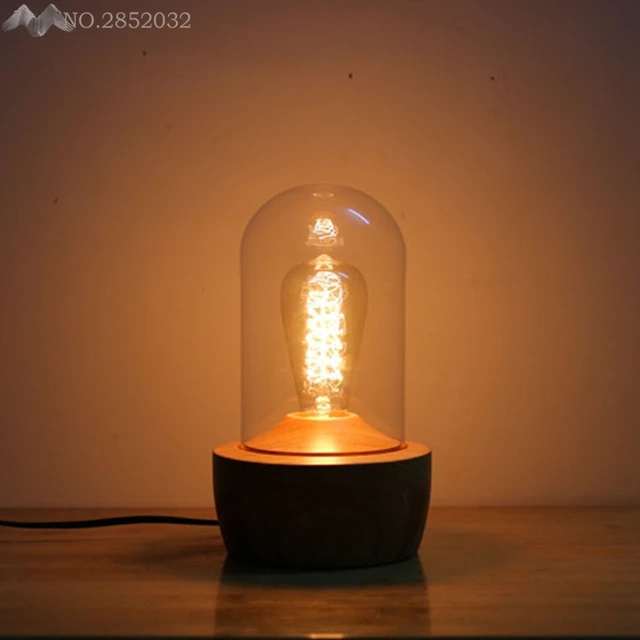 Loft Modern Table Lamp E27 Holder Edison Bulb Wood Base Light Dimmer Loft Modern Table Lamp E27 Holder Edison Bulb Wood Base Light Dimmer Switch Control