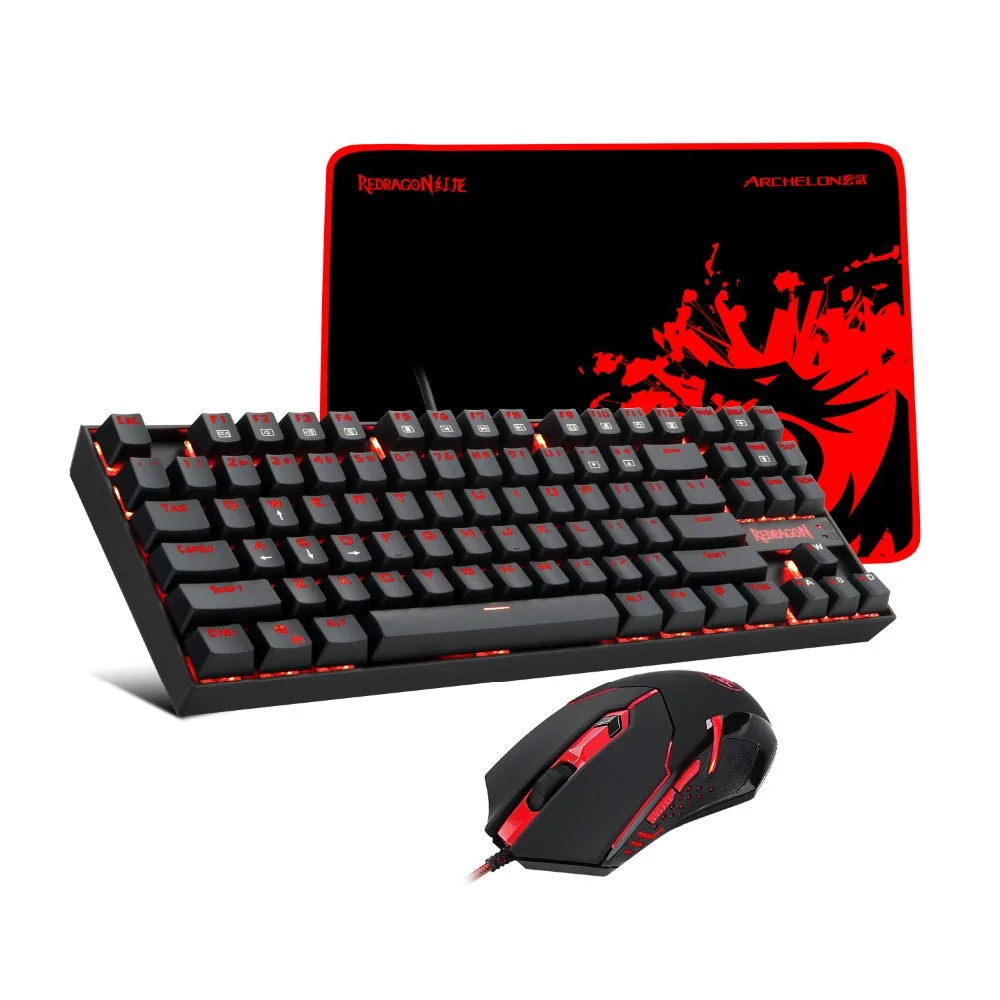 Redragon K552-BA Gaming Keyboard И Мышь, Мышь коврик комбо, светодиодный Механическая игровая клавиатура с подсветкой клавиш, 87 клавиш ПК игровая клавиатура