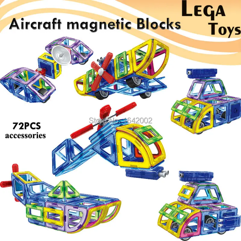 

72Pcs Magnetic Designer 3D Building Blocks Aircraft Cars Models Kits Building Toy Plastic DIY Enlighten Bricks Educational Toys